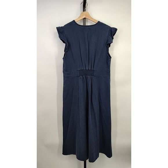 Quince Women Vintage Wash Tencel Button Front Midi Dress Midnight Blue L - Picture 3 of 3